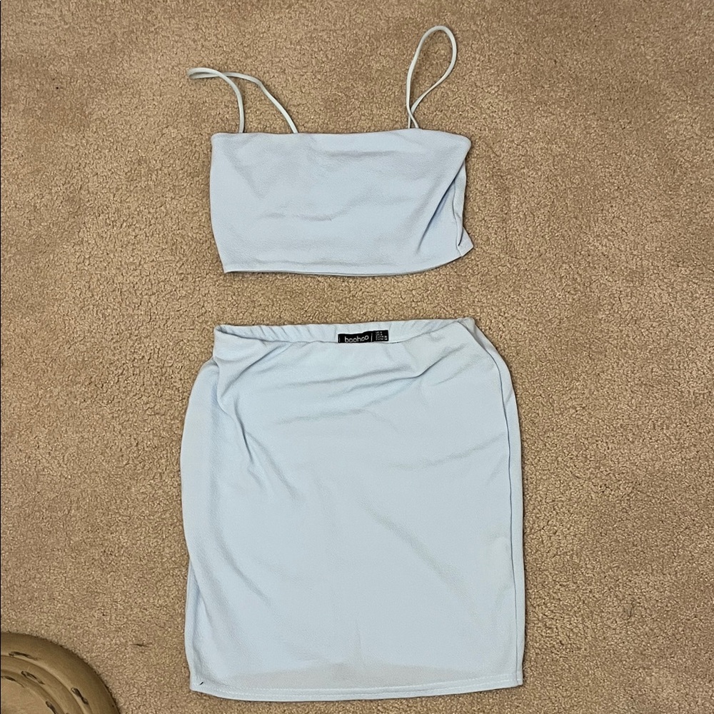 Boohoo Light Blue Skirt Set